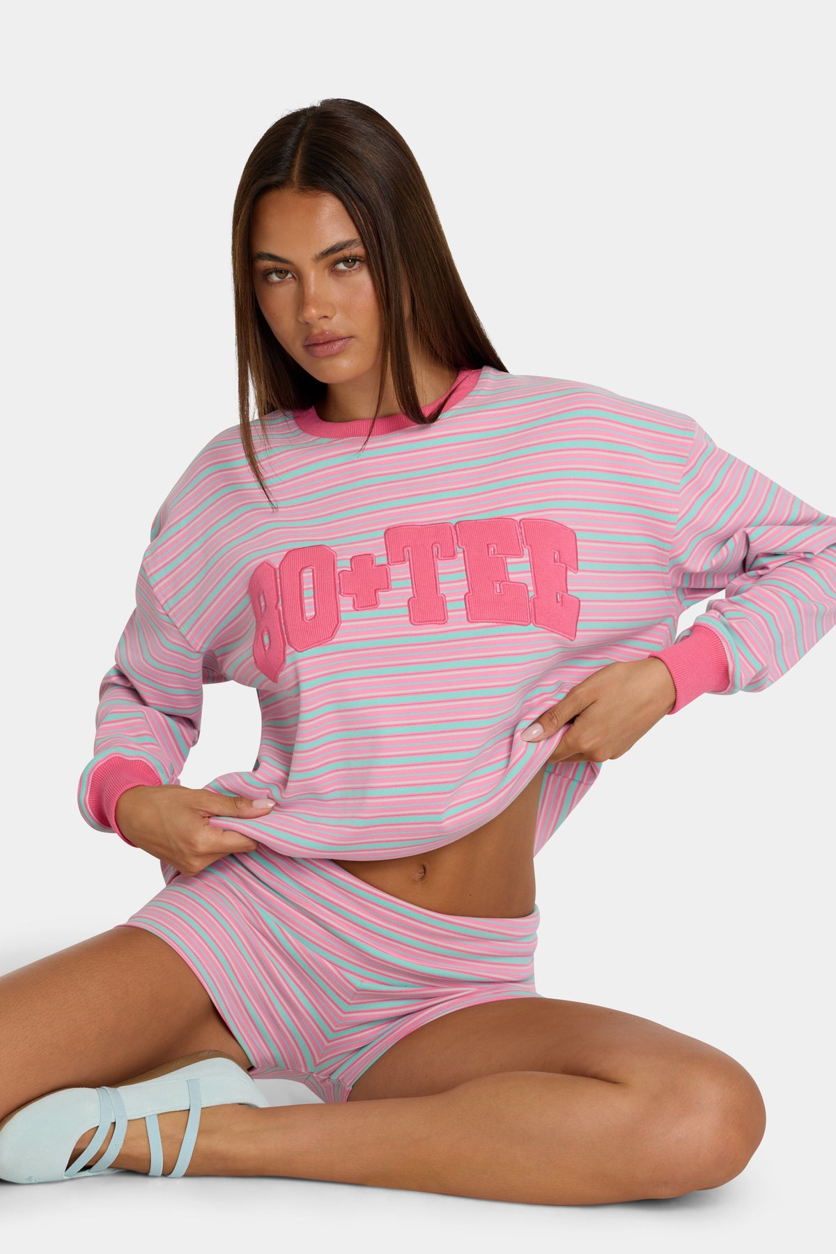Brushed Jersey Crewneck Sweatshirt in Multi Stripe