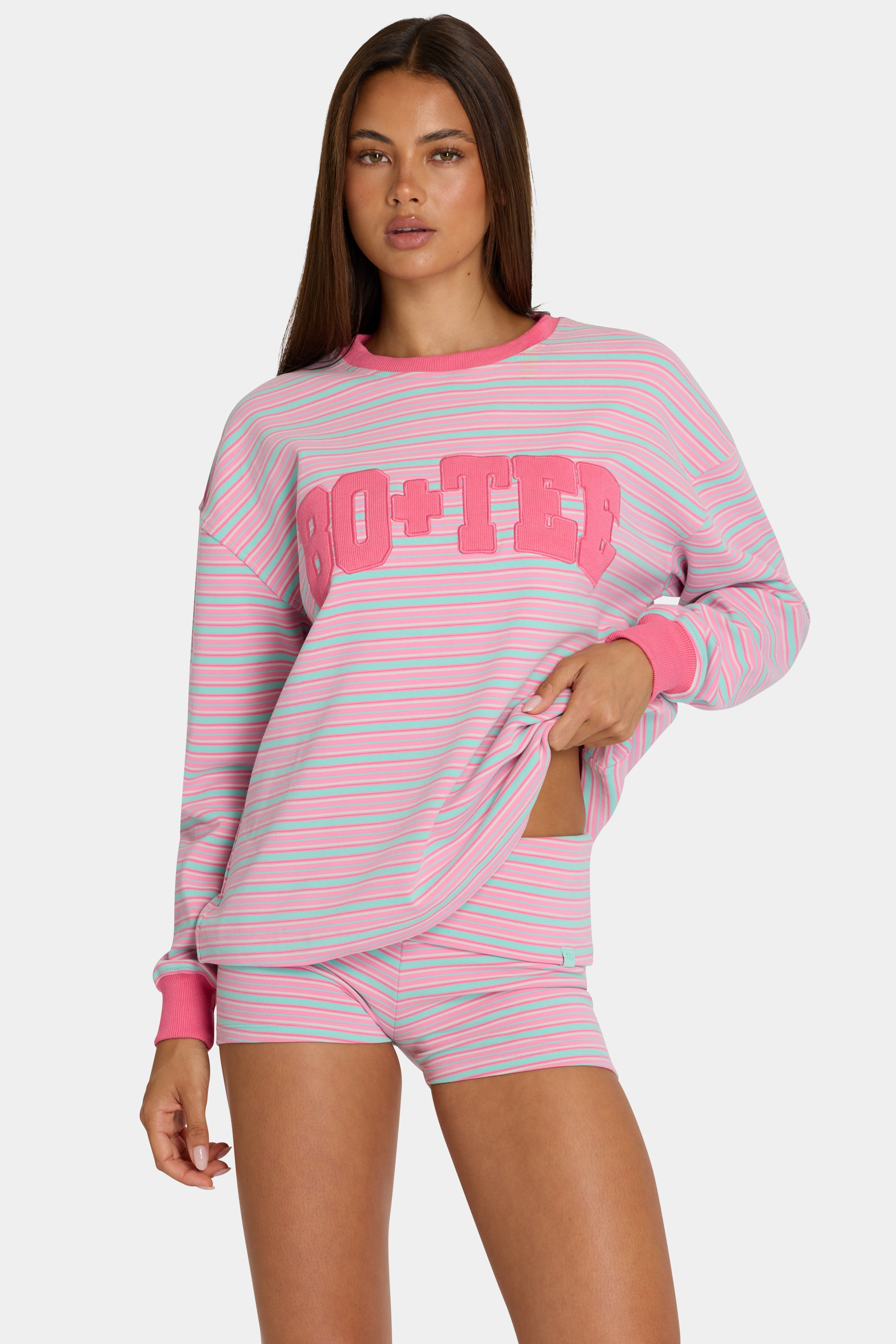 Brushed Jersey Crewneck Sweatshirt in Multi Stripe