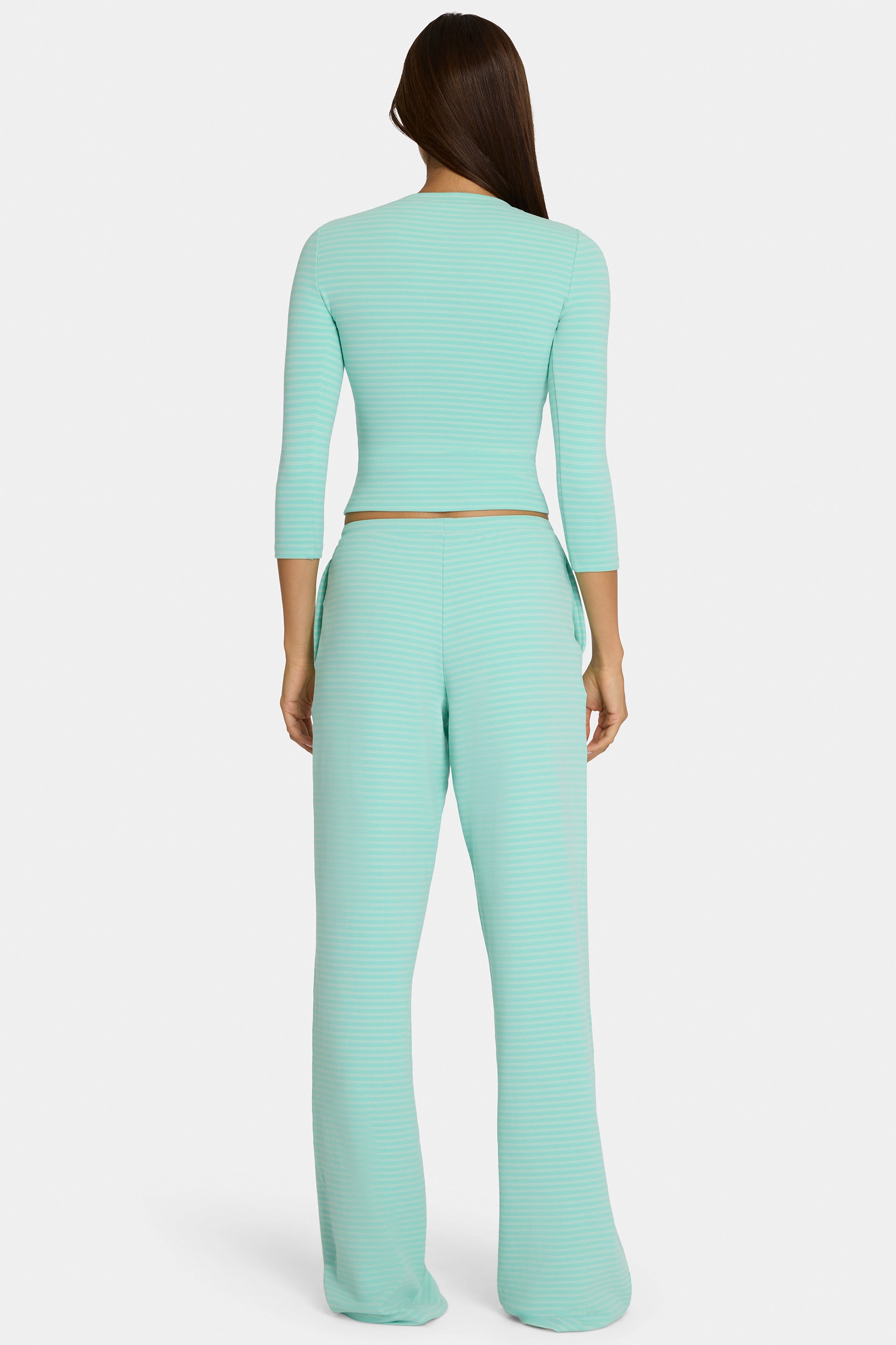 Brushed Jersey Low-Rise Trousers in Aqua Stripe
