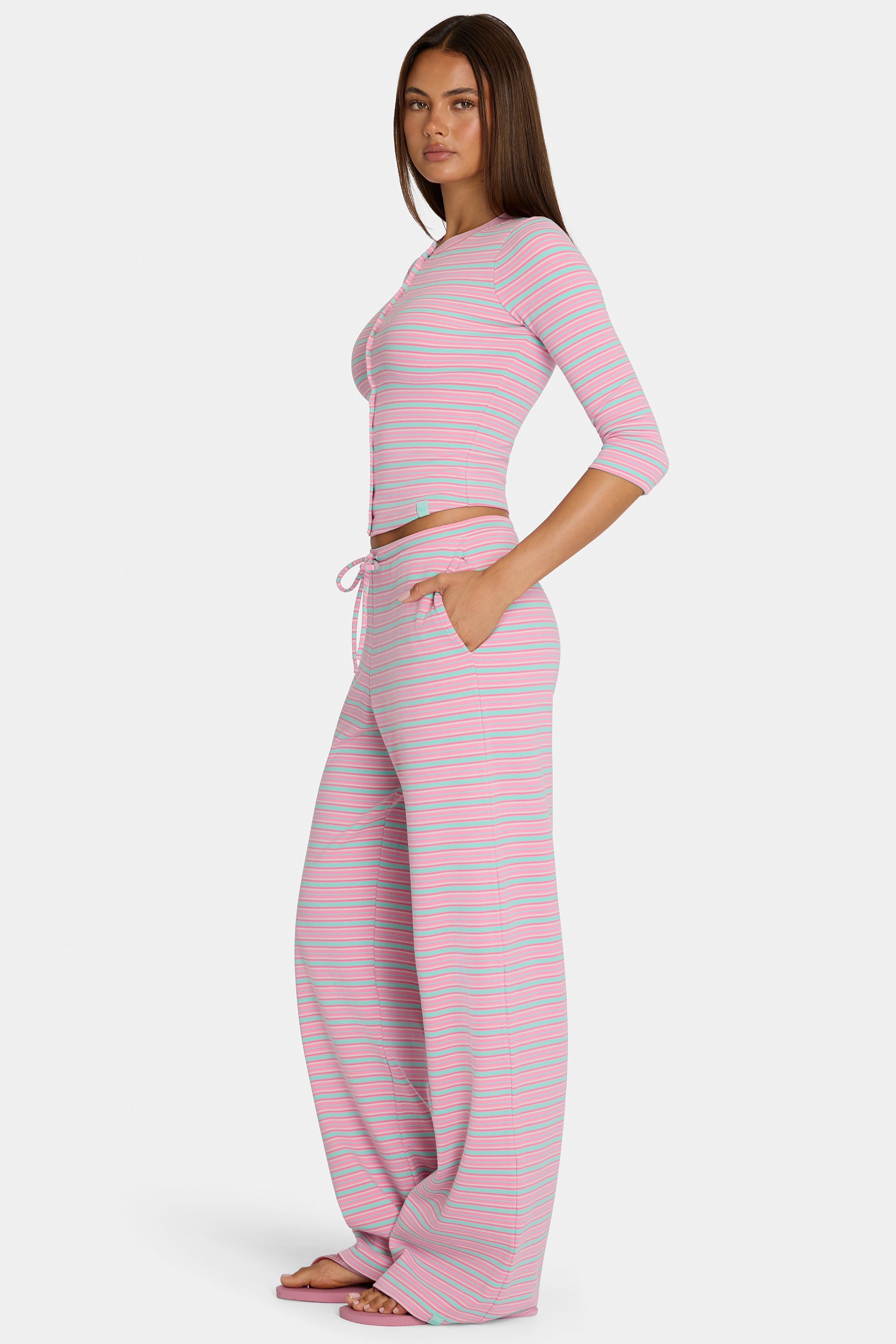 Brushed Jersey Low-Rise Trousers in Multi Stripe