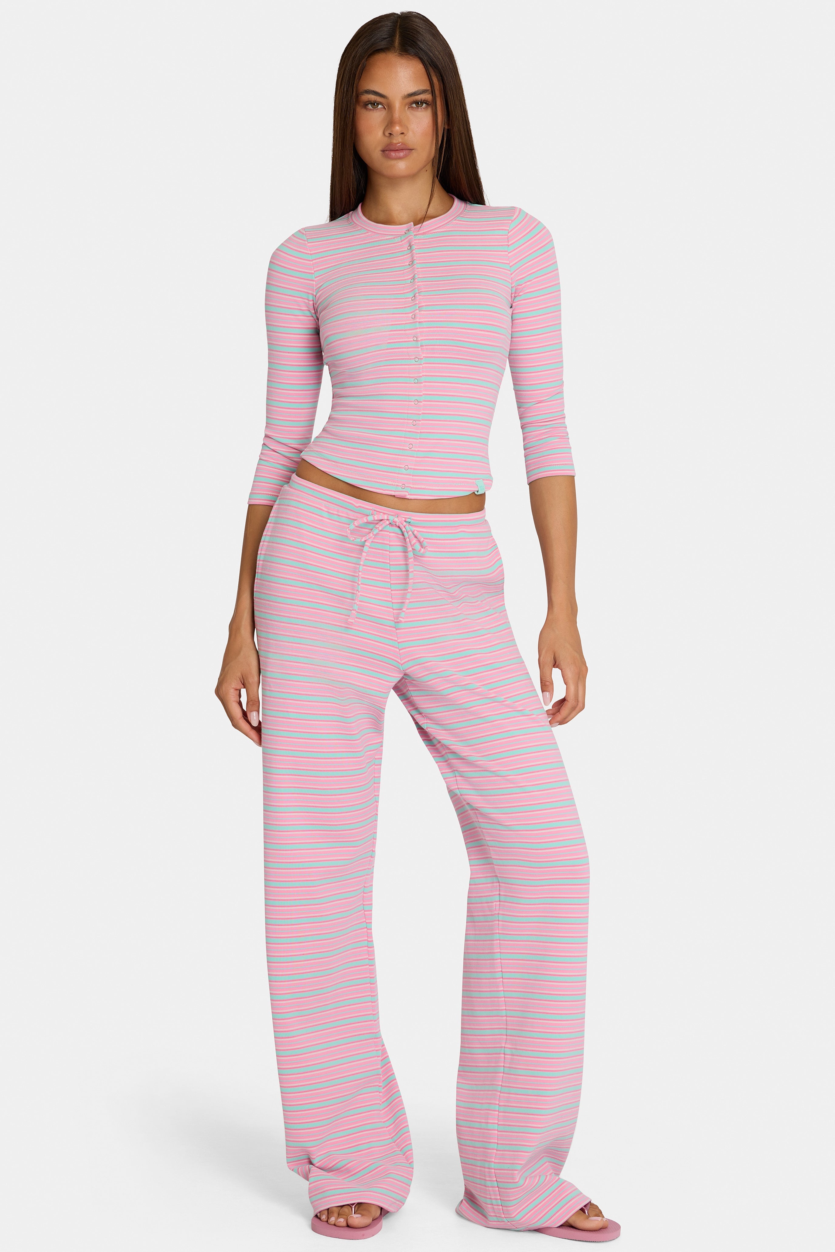 Brushed Jersey Low-Rise Trousers in Multi Stripe