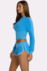 Terry Foldover Waist Shorts in Electric Blue