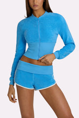 Terry Foldover Waist Shorts in Electric Blue