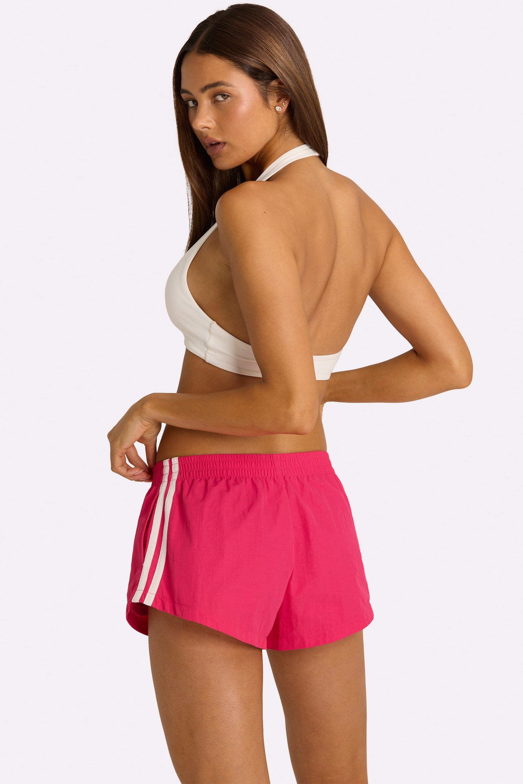 Woven Track Shorts in Hot Pink