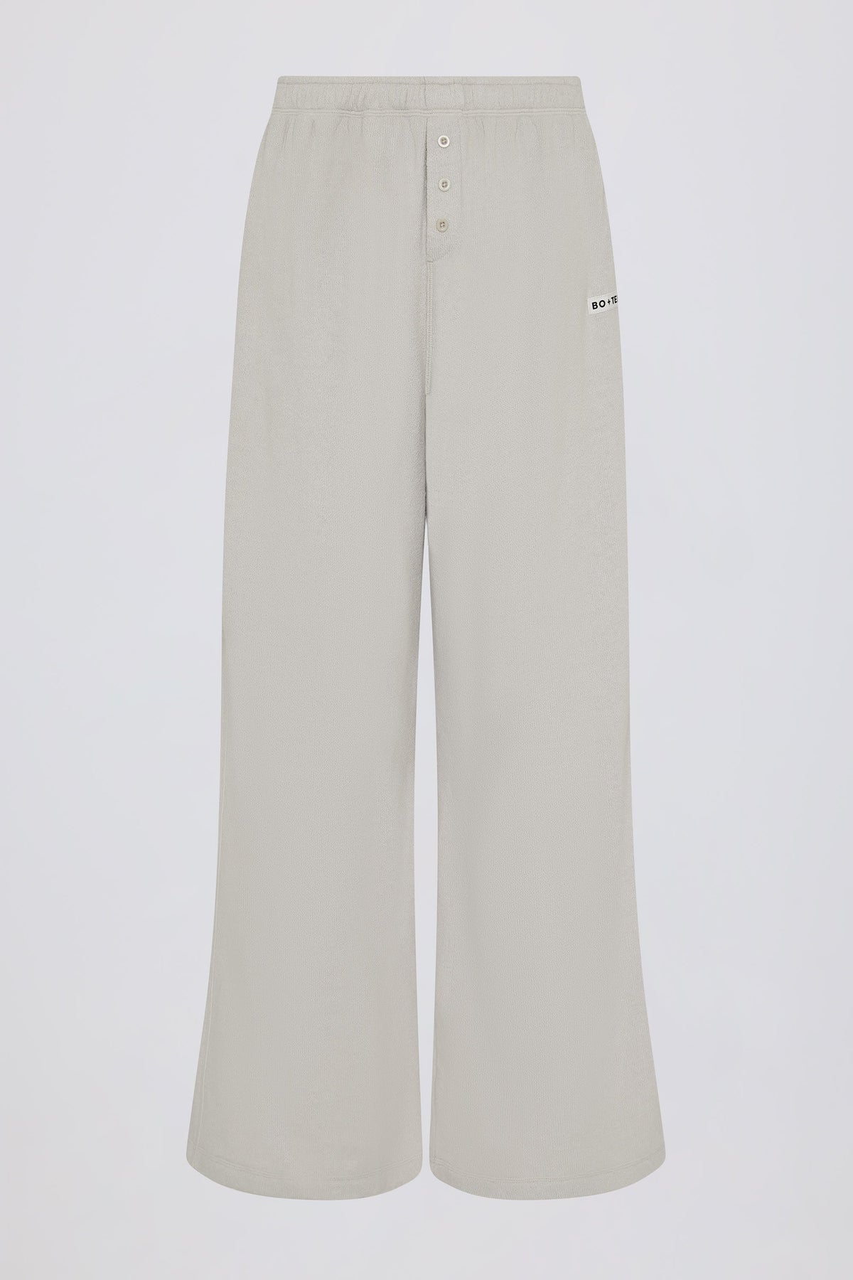 Textured Cotton Button Low-Rise Wide-Leg Joggers in Light Grey