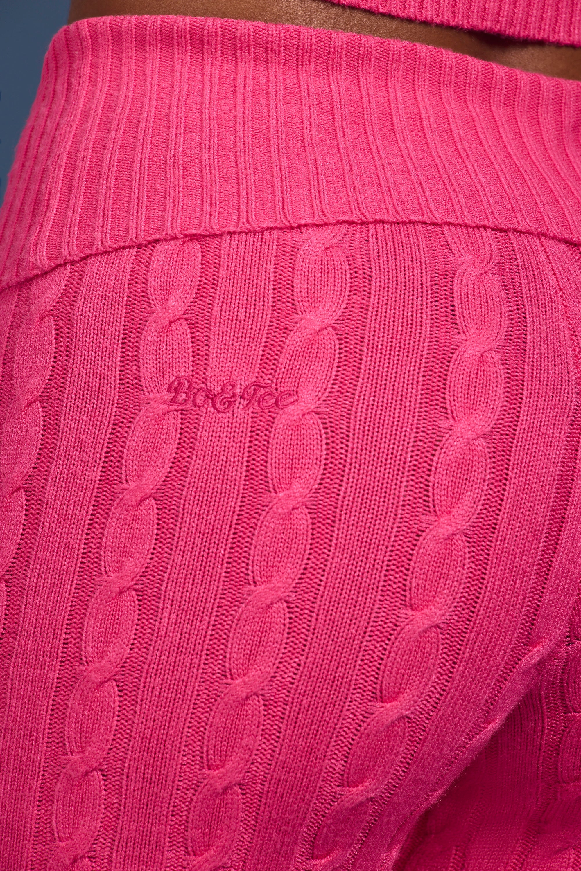 Cable Knit Foldover Flared Trousers in Hot Pink