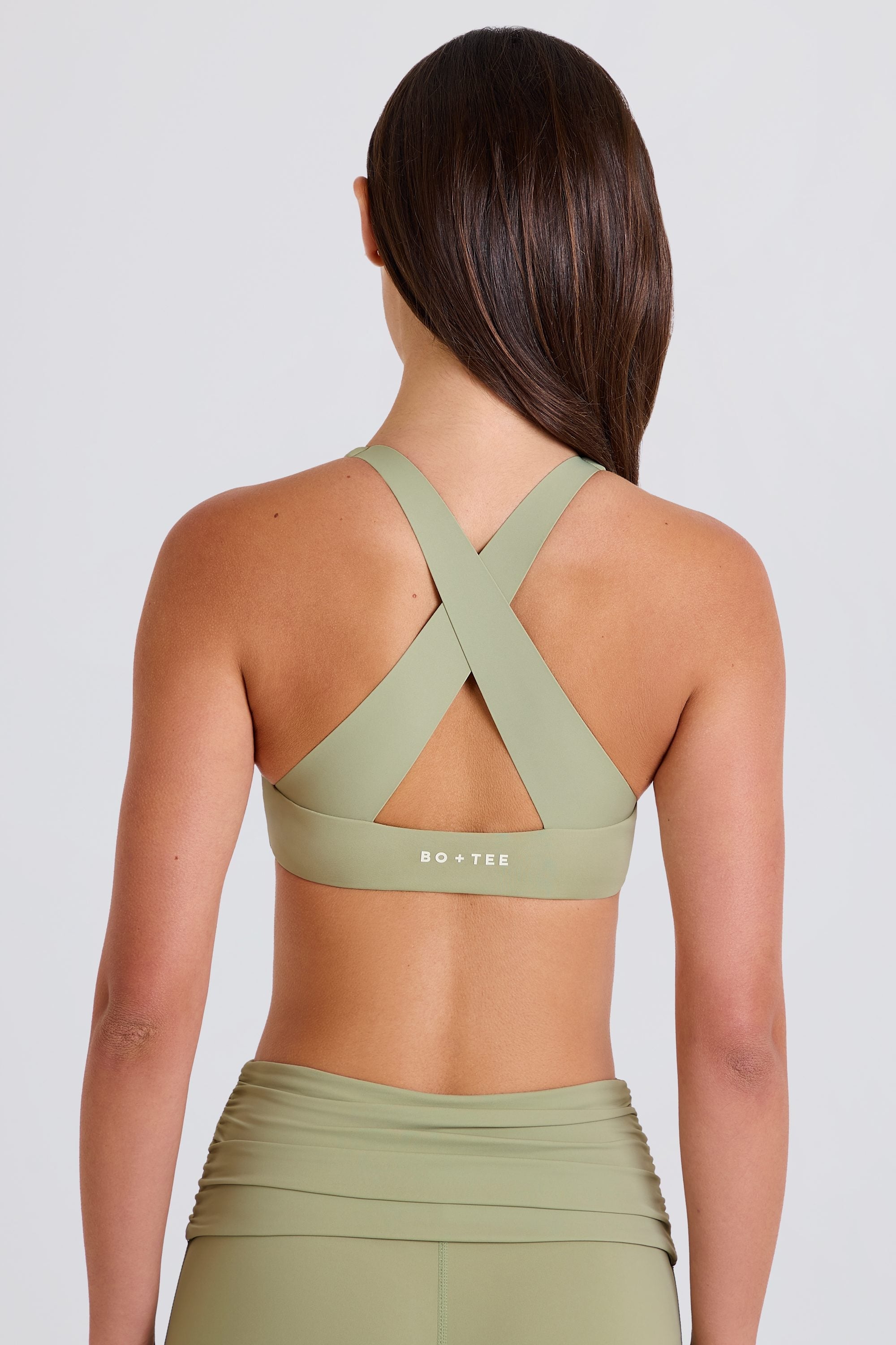 Crossback V-Neck Sports Bra in Matcha