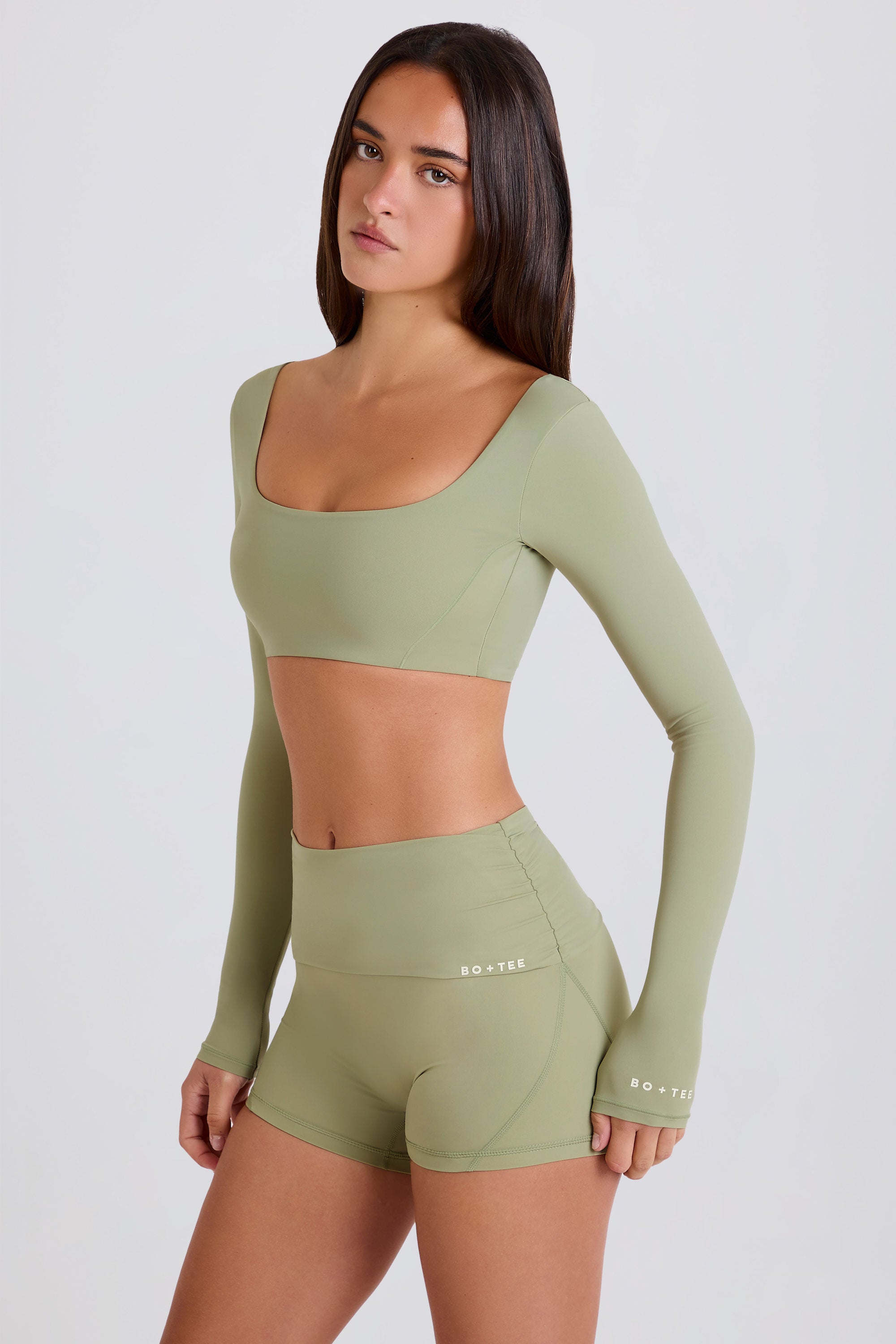 Foldover Mid-Rise Mini Shorts in Matcha