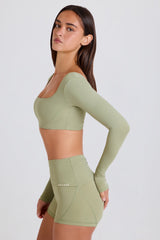Foldover Mid-Rise Mini Shorts in Matcha