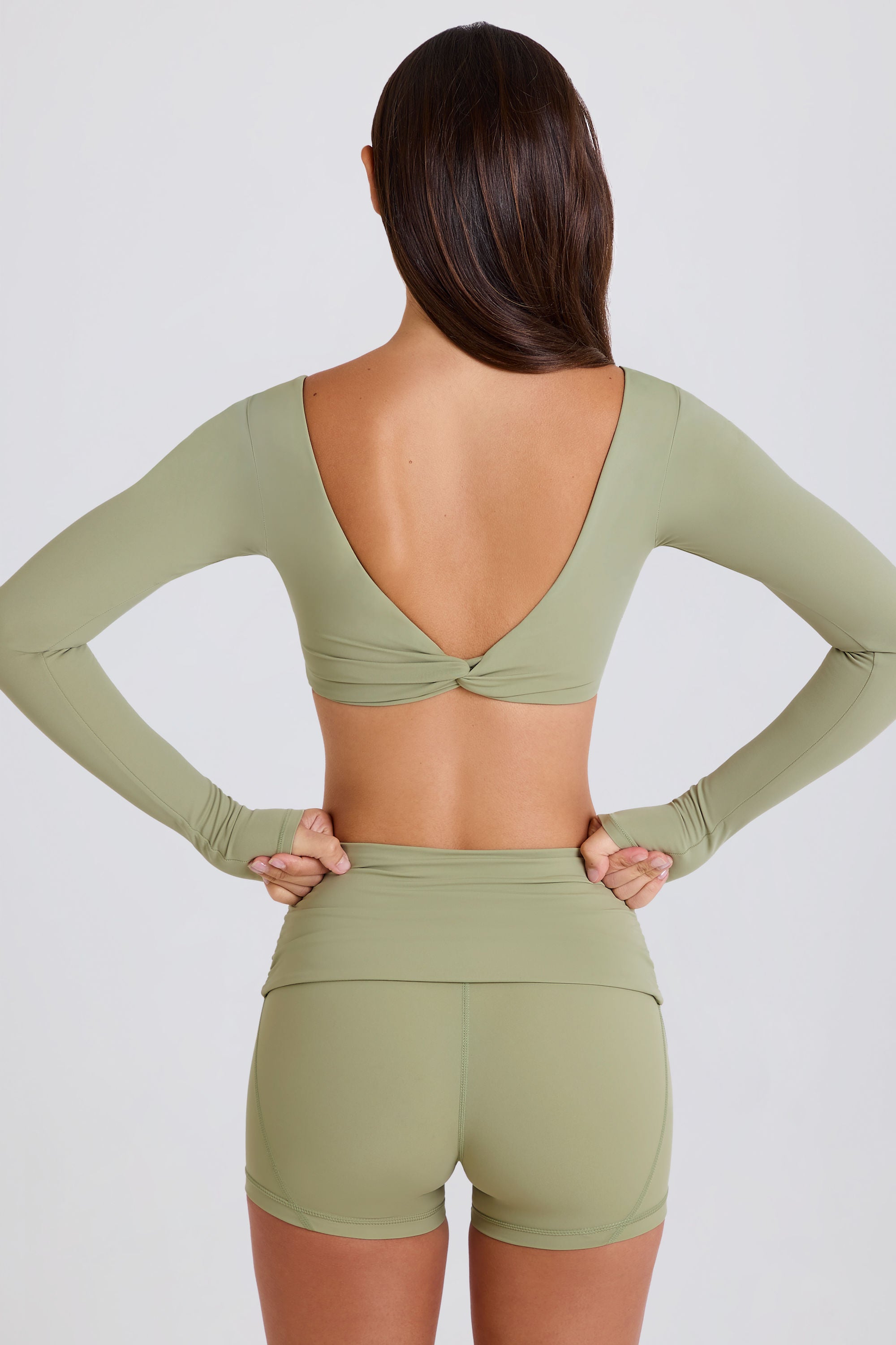 Foldover Mid-Rise Mini Shorts in Matcha