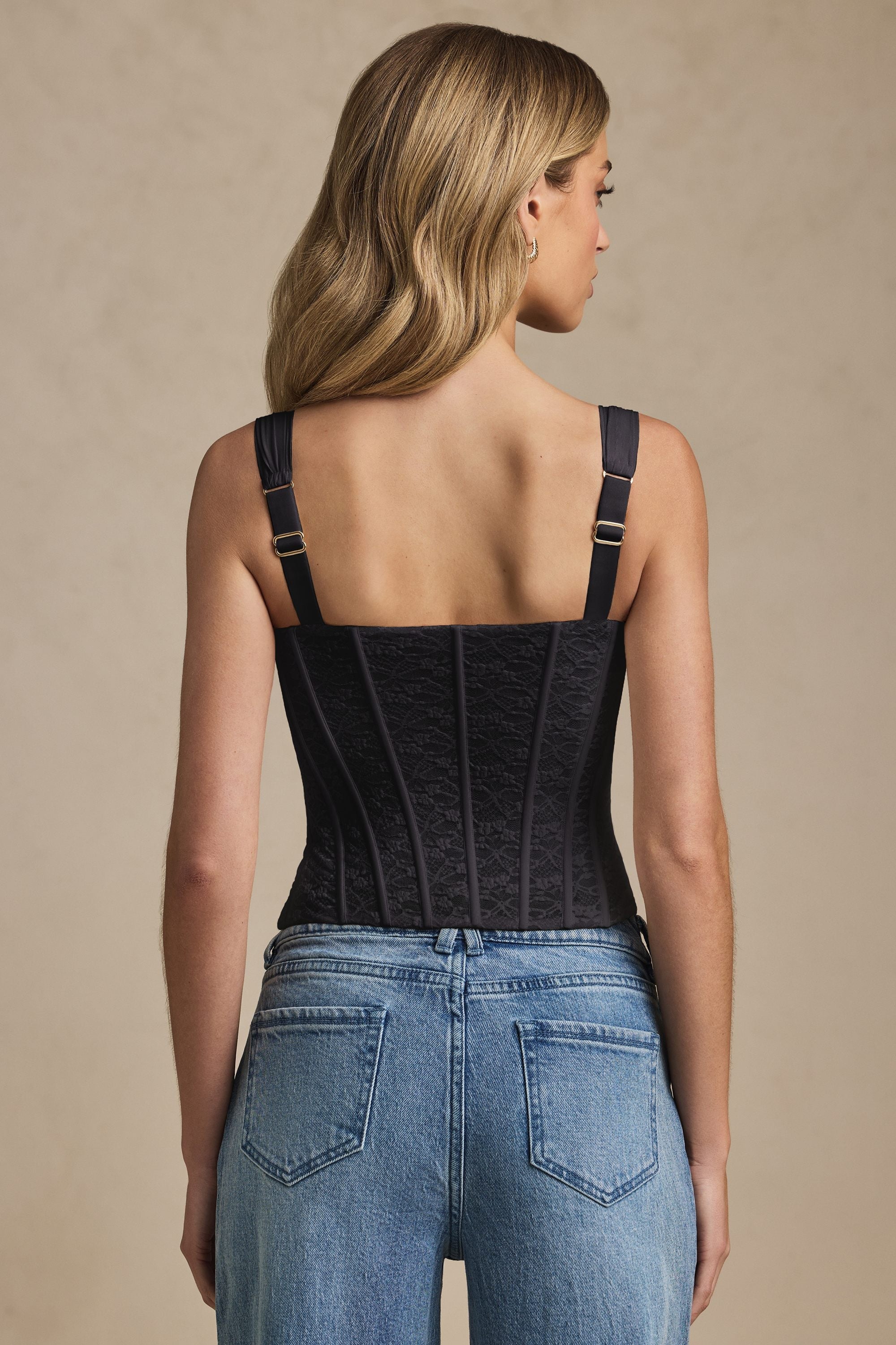 Underwired Lace Corset Top in Black