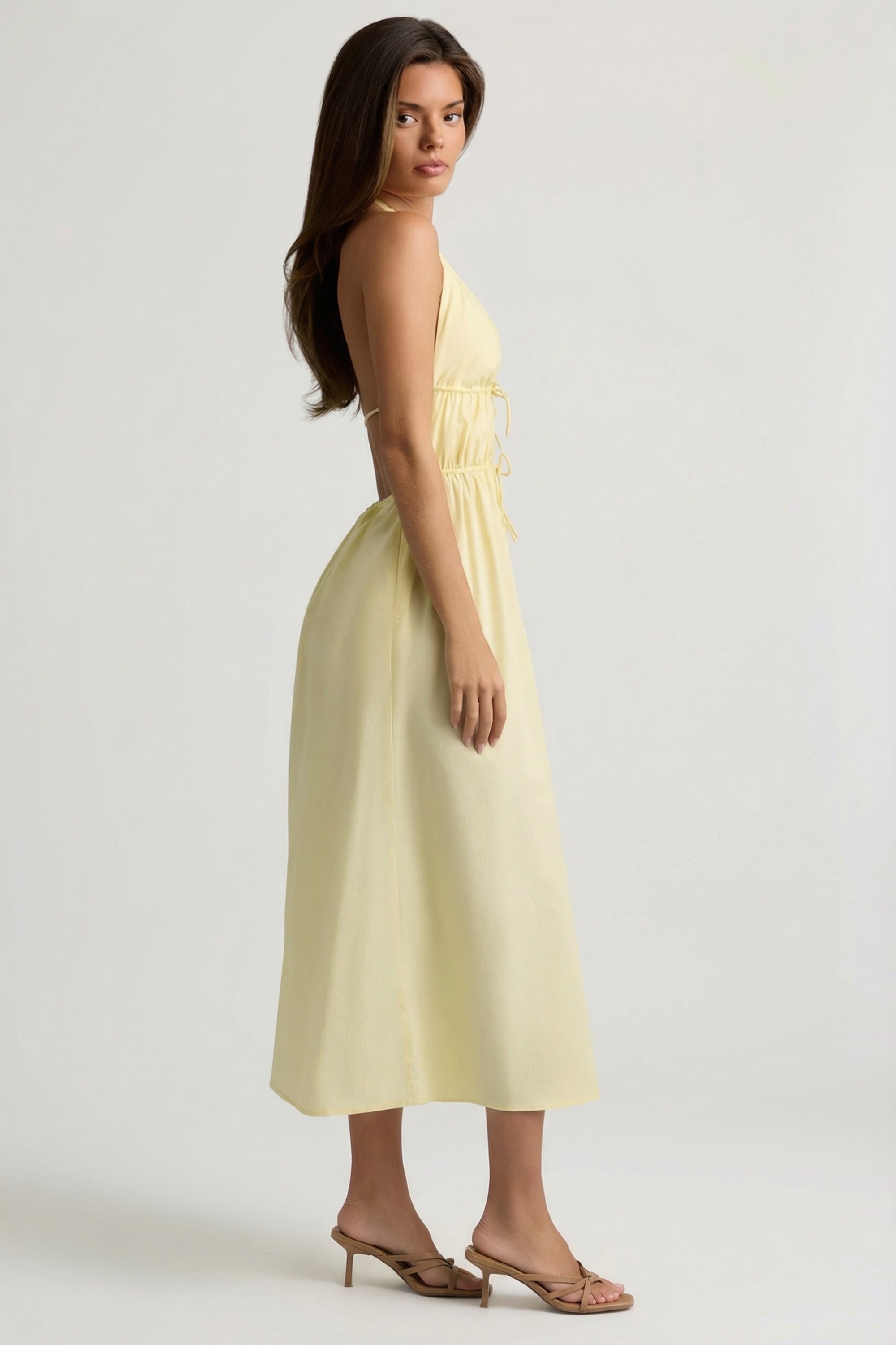 Backless Cotton-Poplin Midaxi Dress in Lemon Yellow