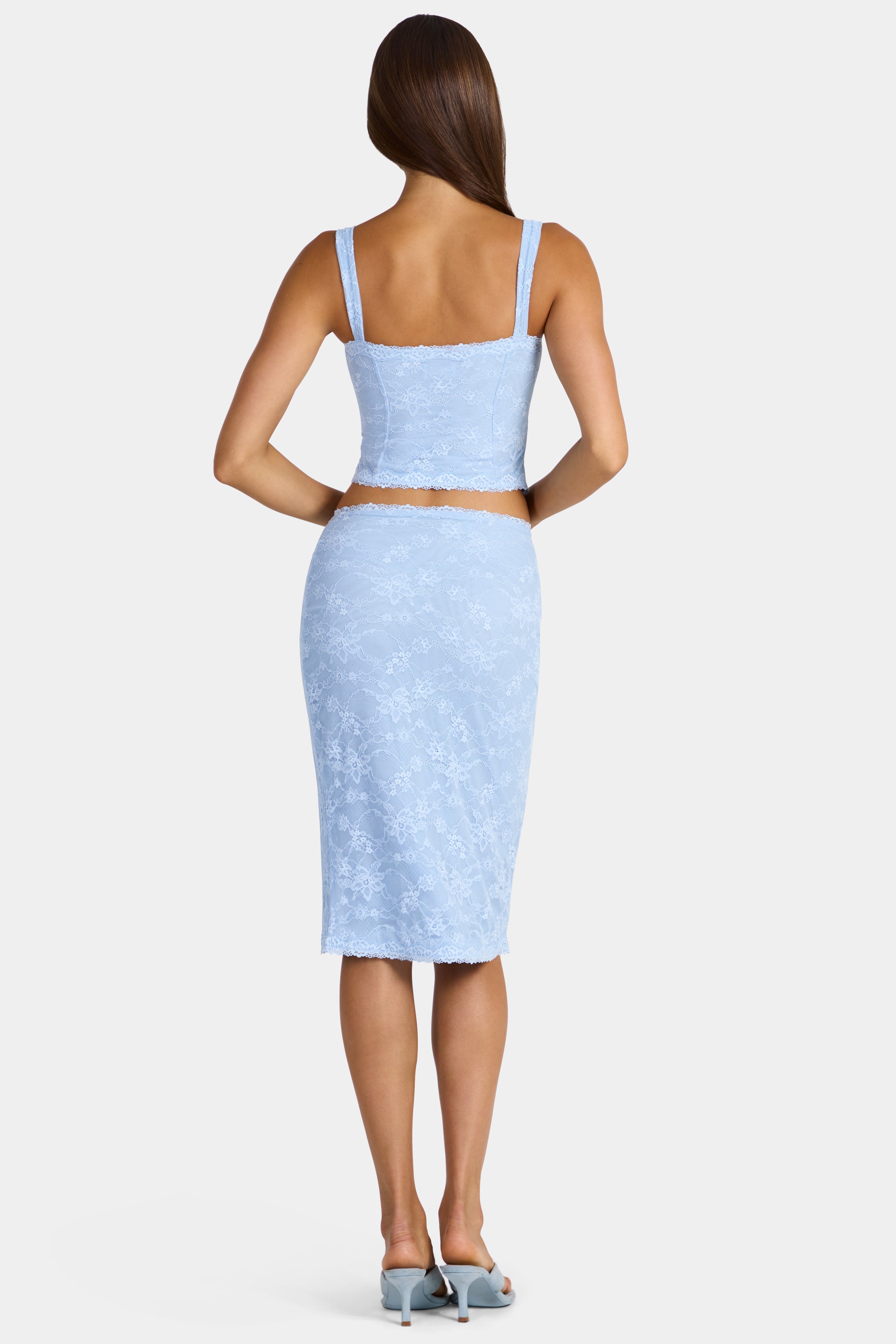 Lace Low-Rise Midi Skirt in Arctic Blue