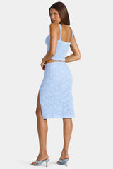 Lace Low-Rise Midi Skirt in Arctic Blue