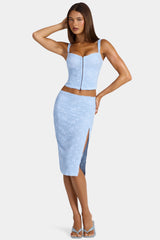 Lace Low-Rise Midi Skirt in Arctic Blue