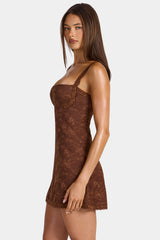 Lace Mini Dress in Cocoa Brown
