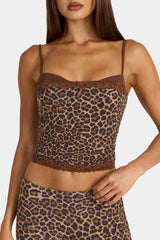 Modal Lace-Trim Peekaboo Tank Top in Leopard