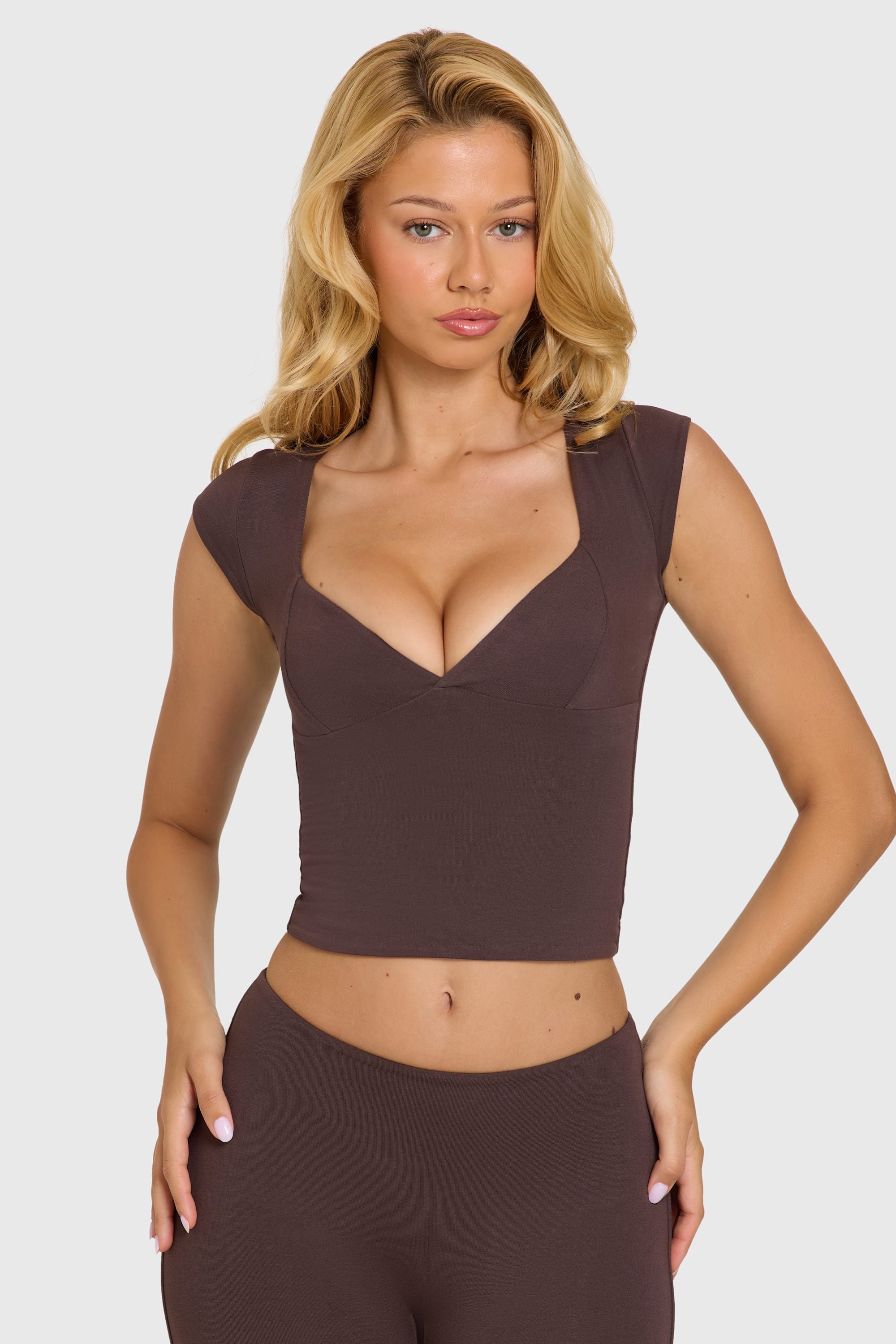 Modal Cap-Sleeve Top in Chocolate