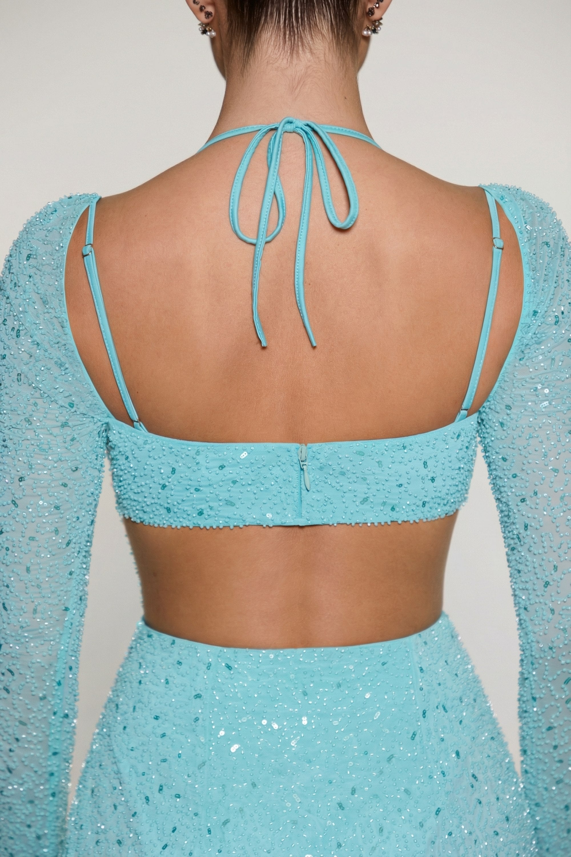 Embellished Cowl Neck Maxi Dress in Aquamarine