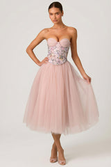 Tulle Corset Midaxi Dress in Dusty Rose