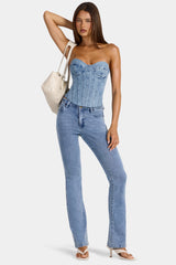 Low-Rise Flared Jeans  in Mid-Blue