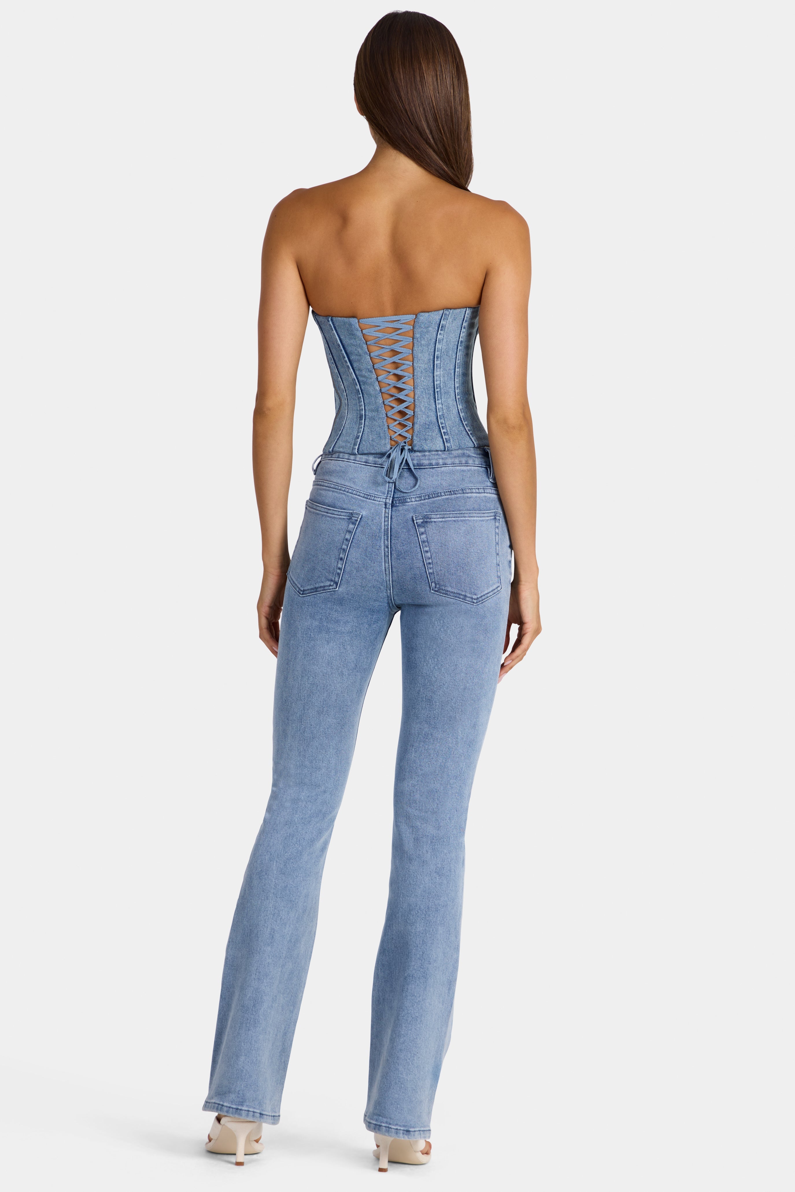 Low-Rise Flared Jeans  in Mid-Blue