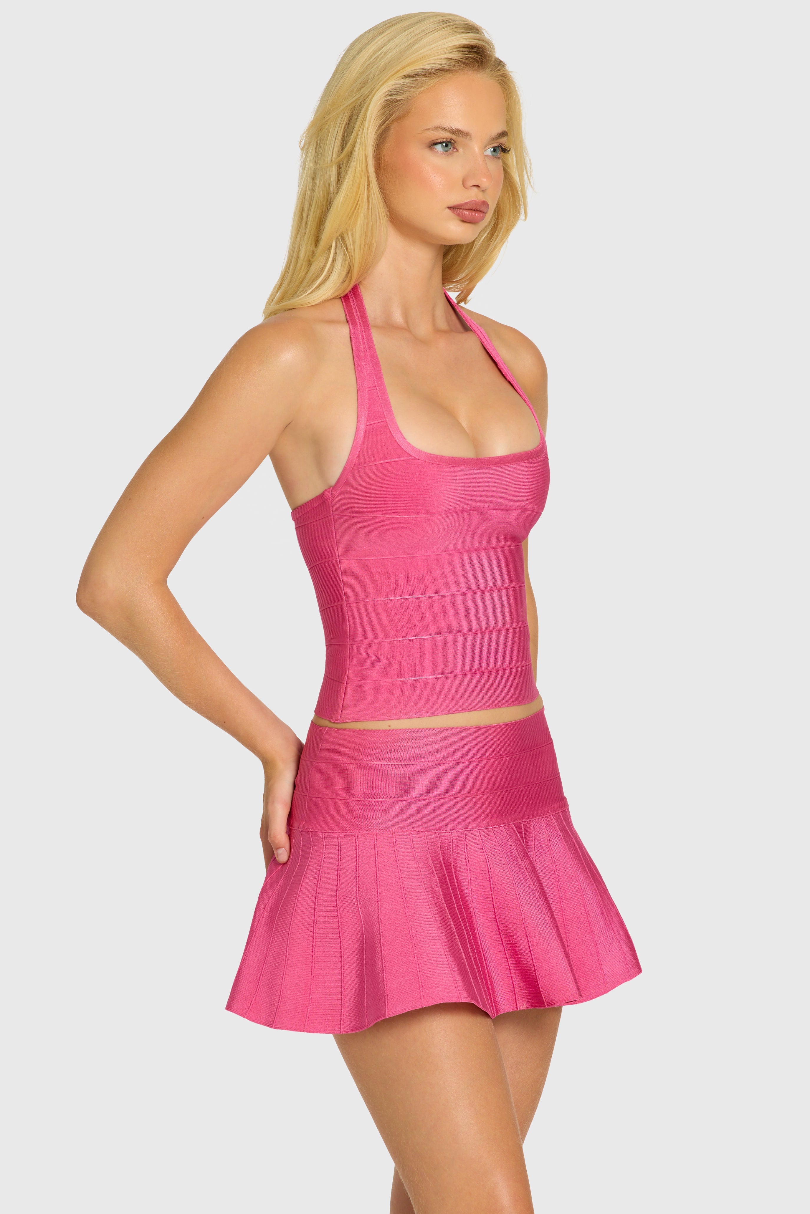 Bandage Halterneck Top in Raspberry
