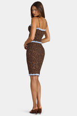 Lace-Trim Low-Rise Midi Skirt in Leopard