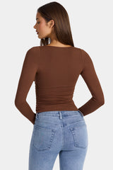 Modal Ruched Long-Sleeve Top in Cocoa Brown