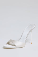 Satin Heeled Mule Sandal in Pearl White