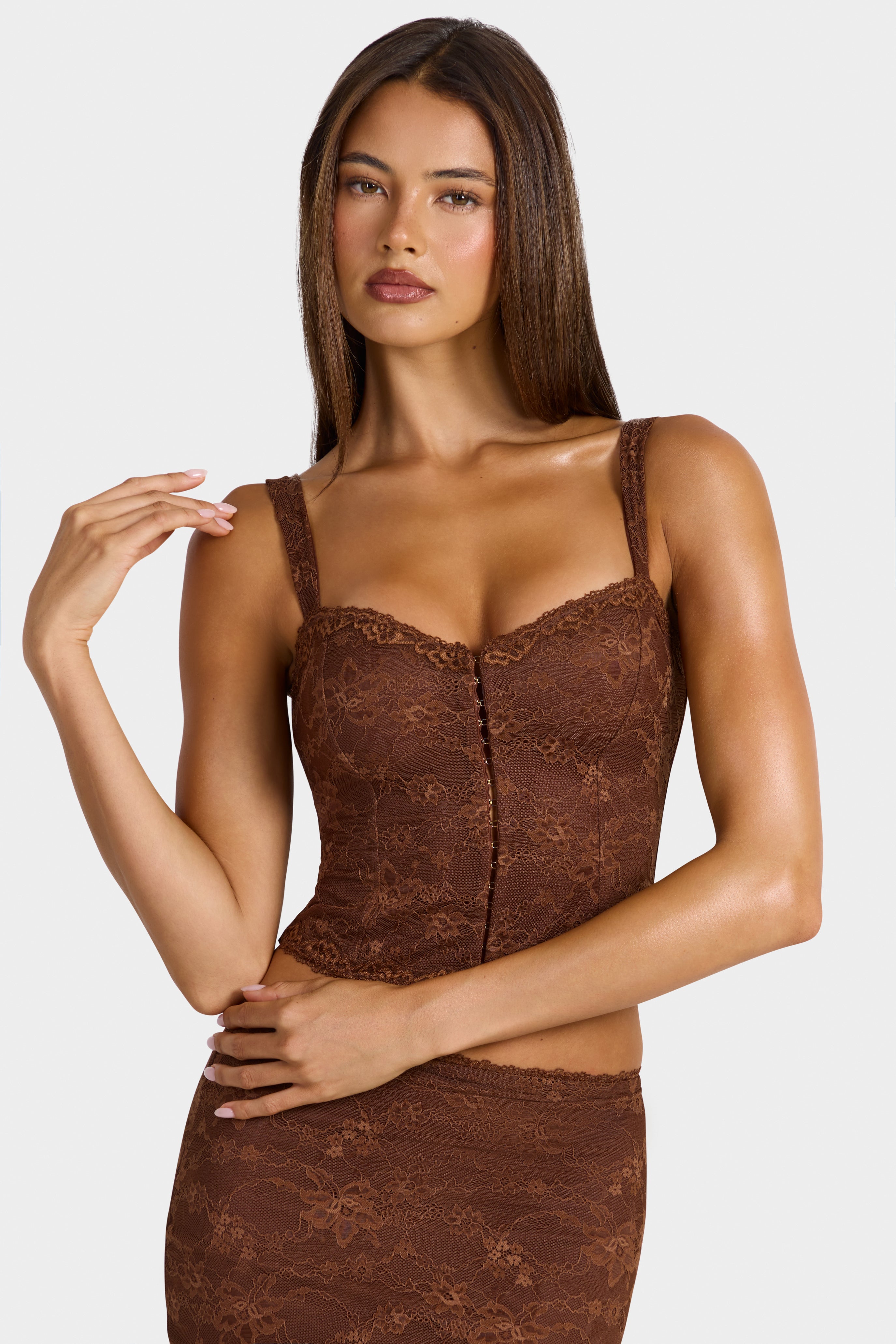 Lace Cami Top in Cocoa Brown