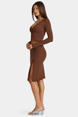 Modal Lace-Trim Low-Rise Midi Skirt in Cocoa Brown
