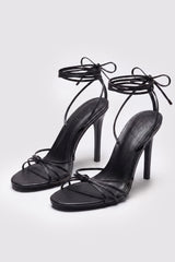 Lace-Up Heeled Sandal in Black