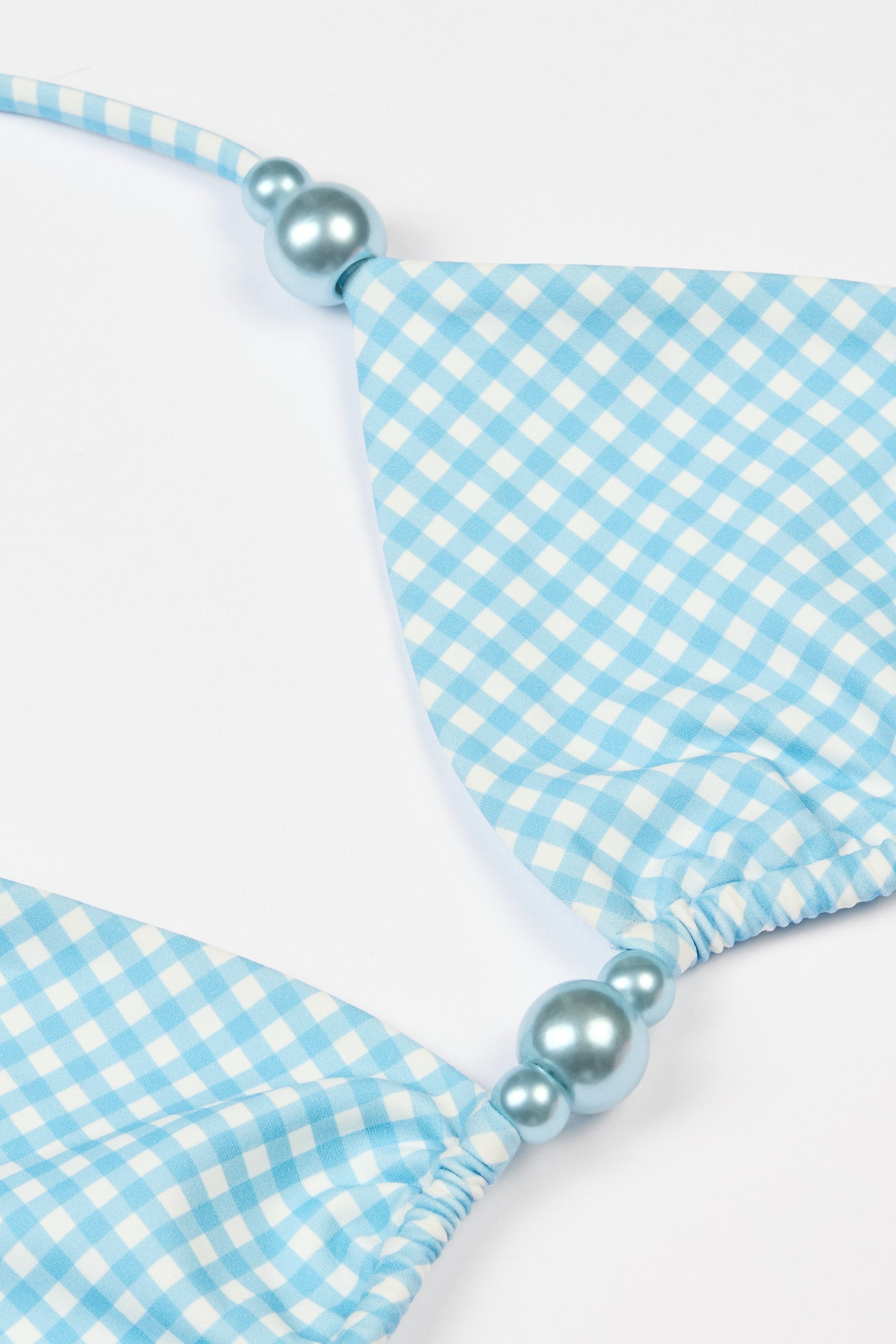 Triangle Bikini Top in Blue Gingham Print