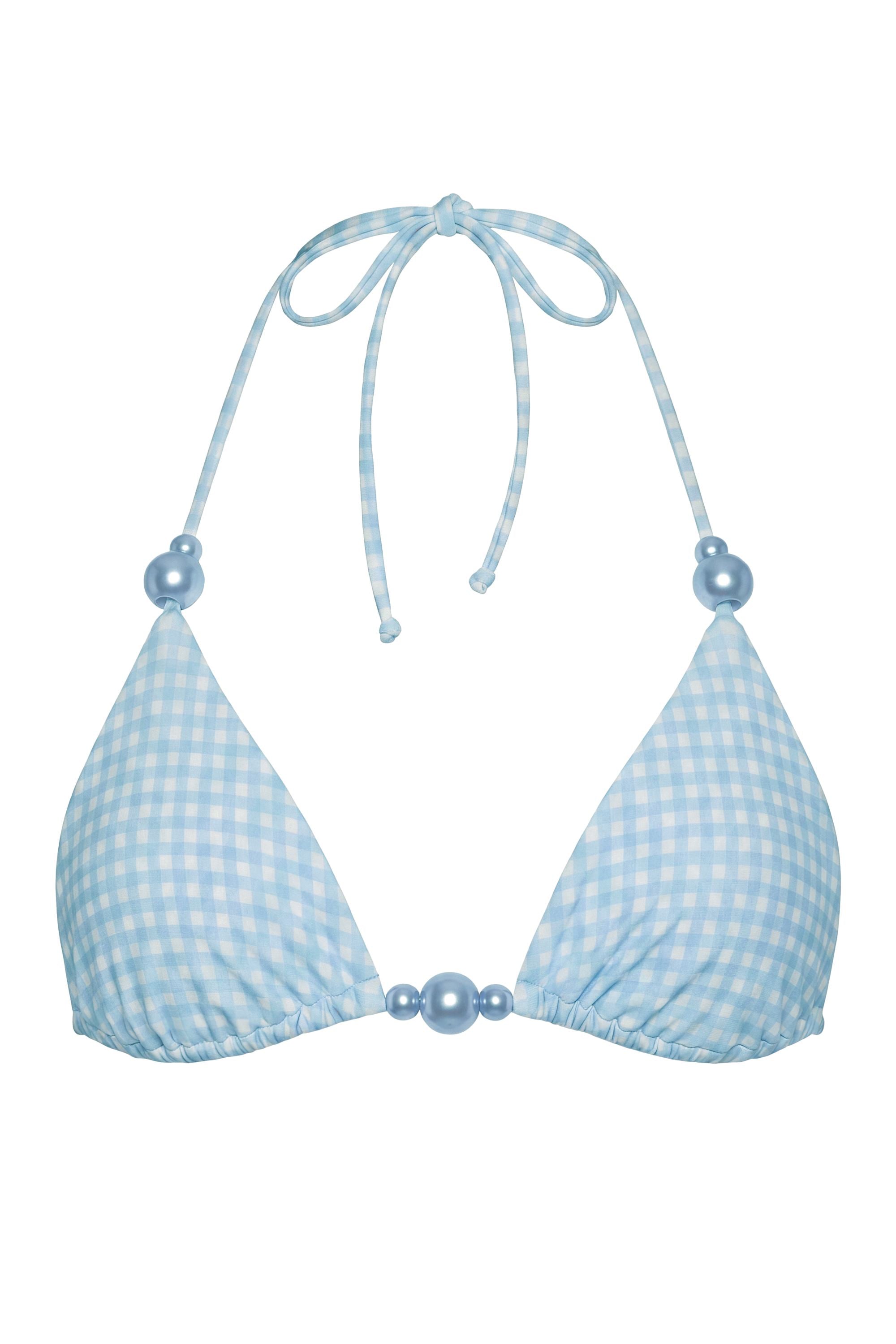 Triangle Bikini Top in Blue Gingham Print