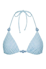 Triangle Bikini Top in Blue Gingham Print