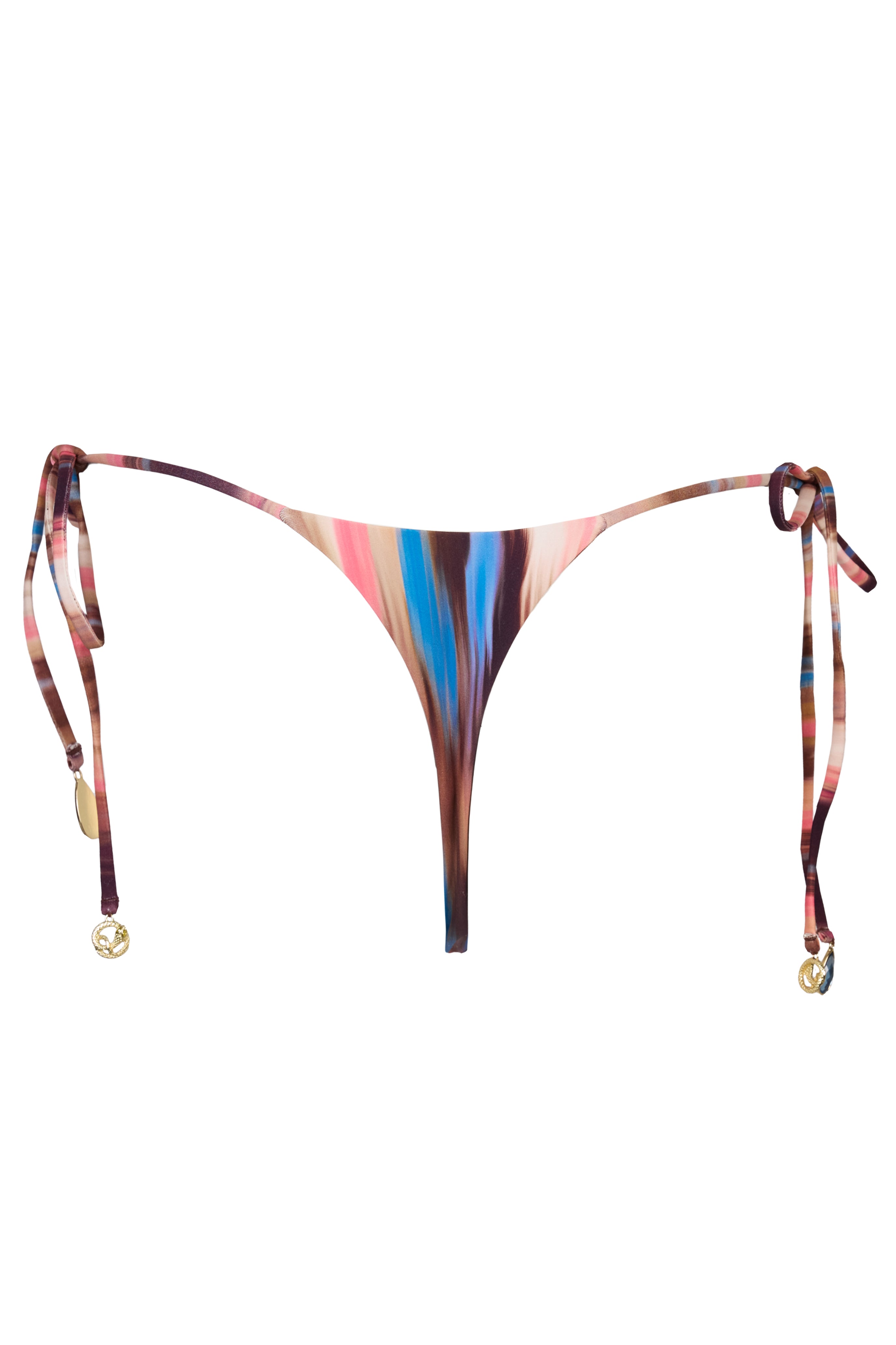 Tie-Side Thong Bikini Bottoms in Abstract Stripe