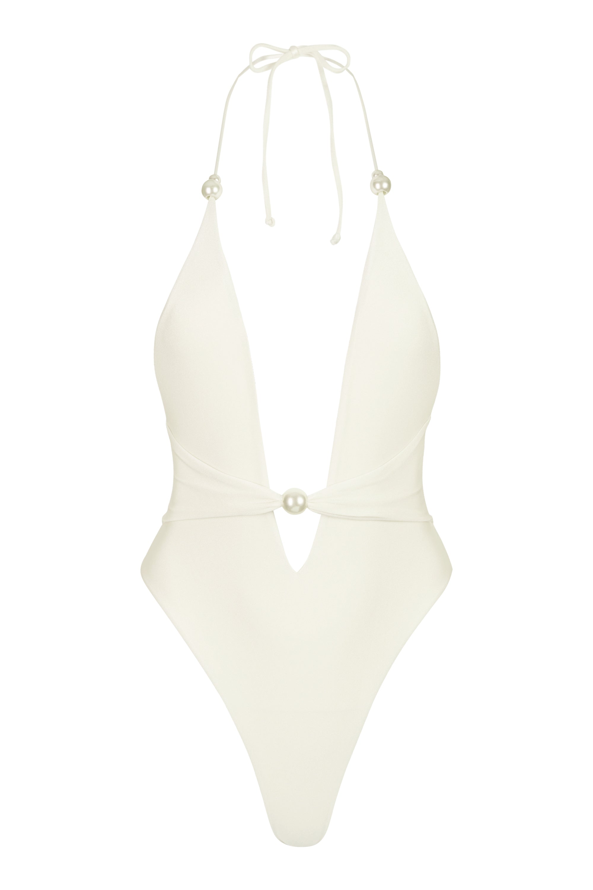 Halterneck Thong Swimsuit in Pearl