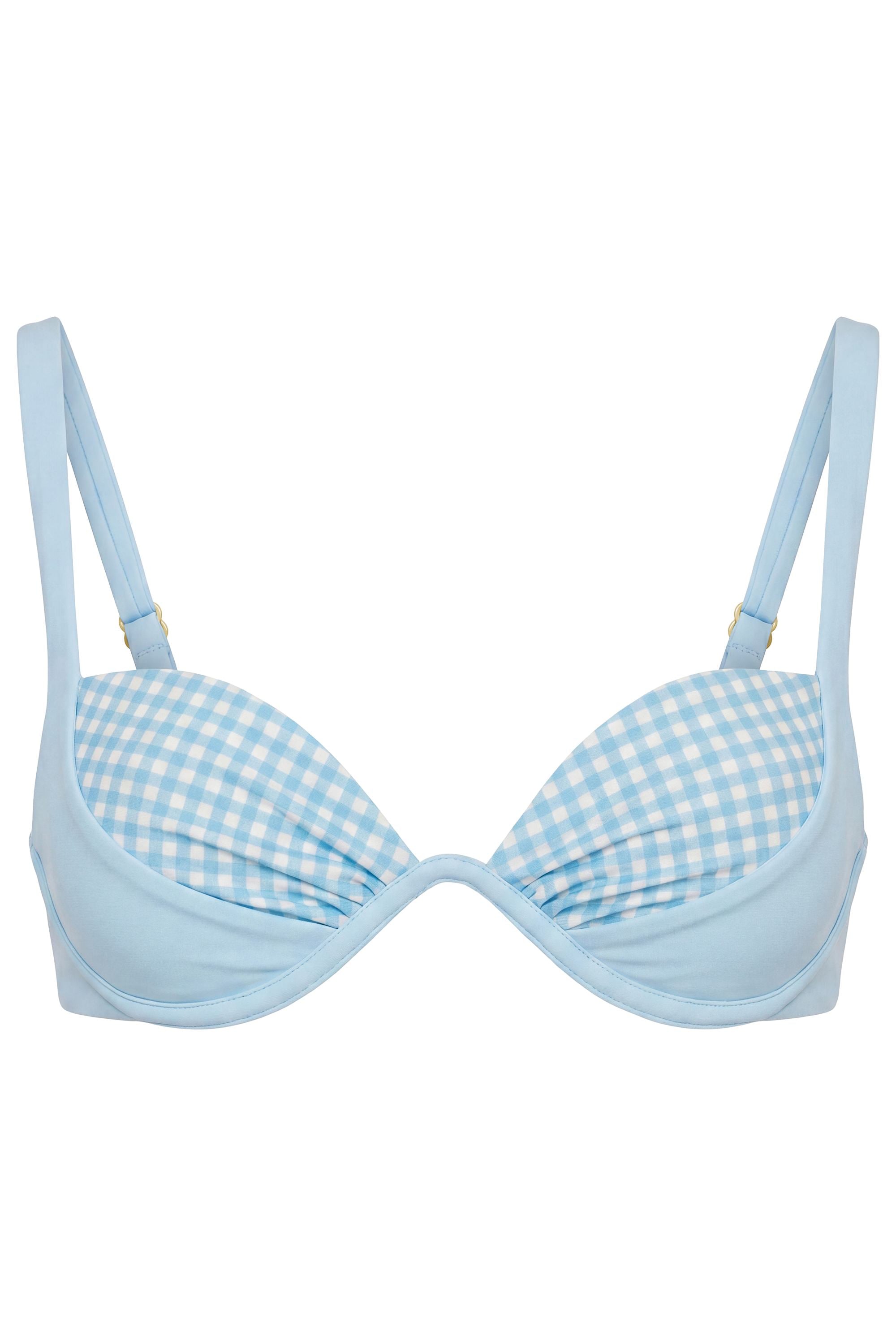 Underwired Bikini Top in Blue Gingham Print