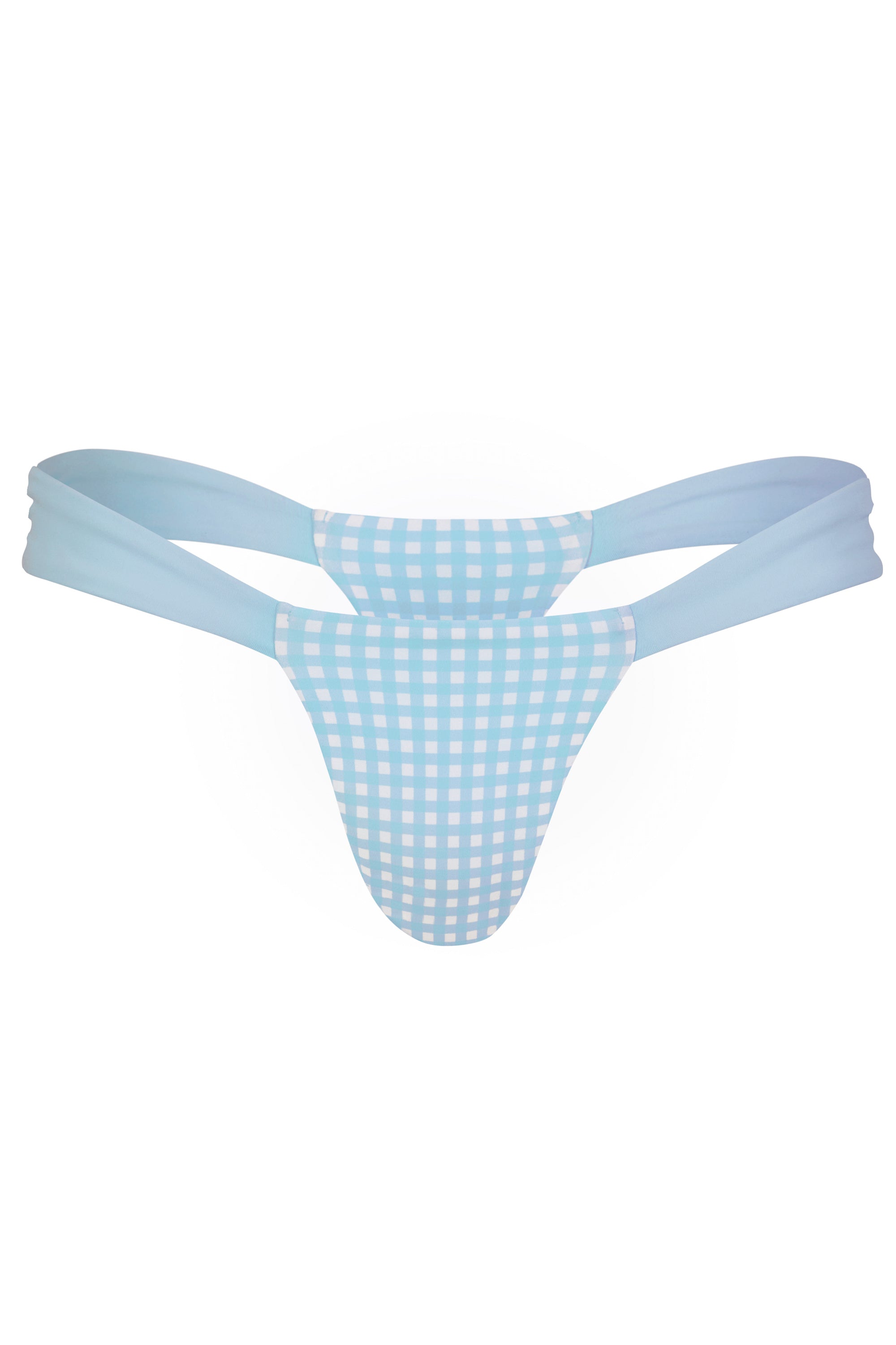 Thong Bikini Bottoms in Blue Gingham Print