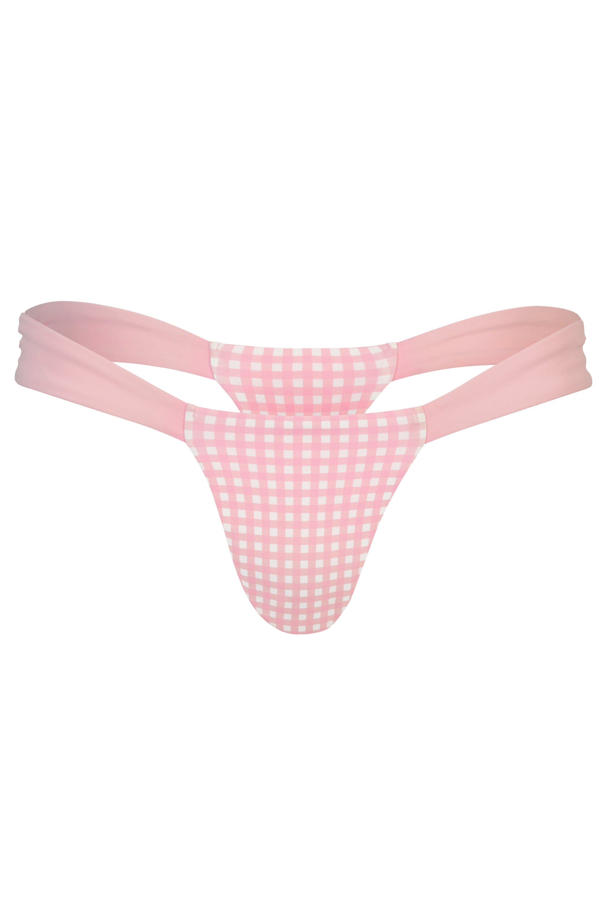 Thong Bikini Bottoms in Pink Gingham Print