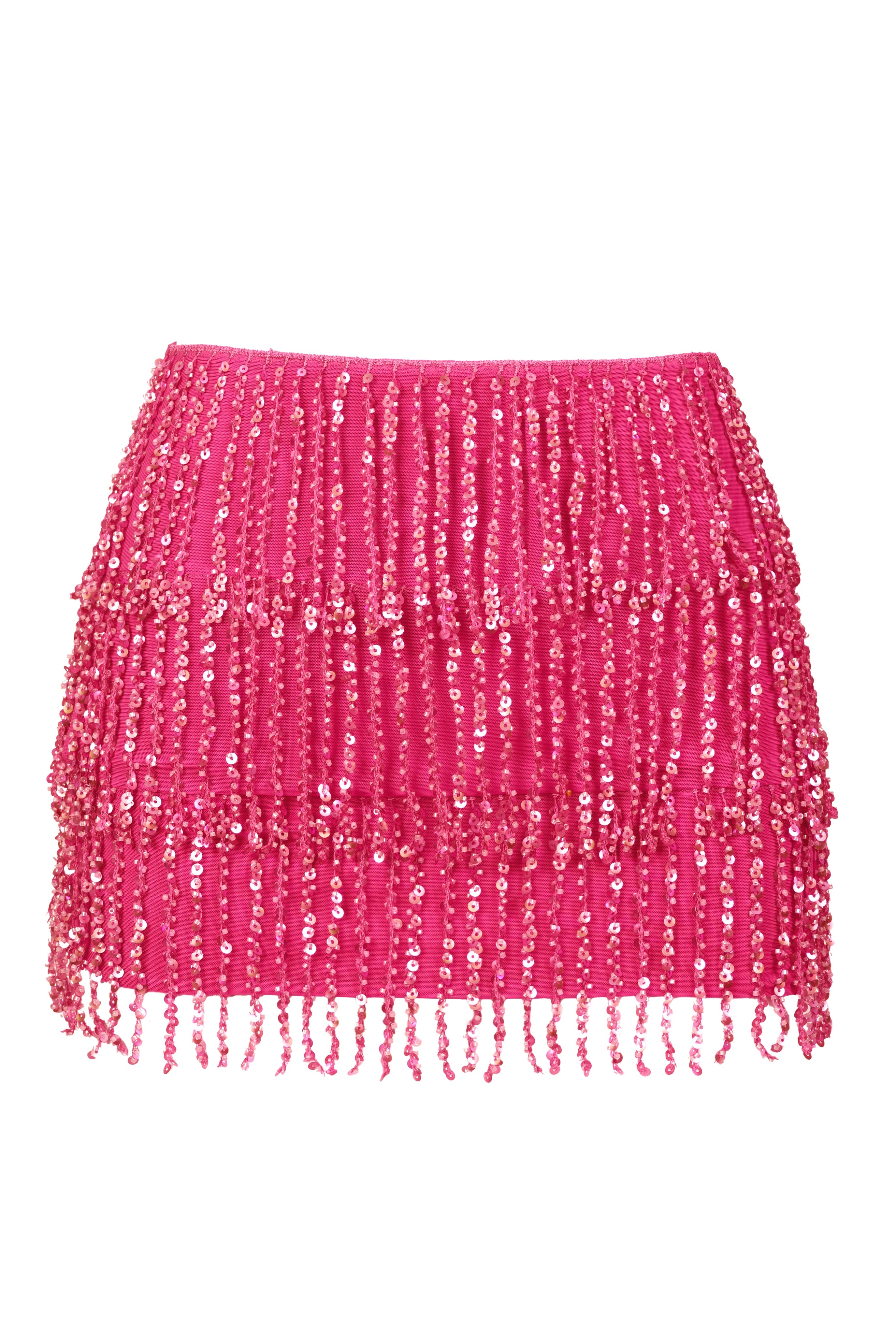 Fringed Low-Rise Mini Skirt in Raspberry
