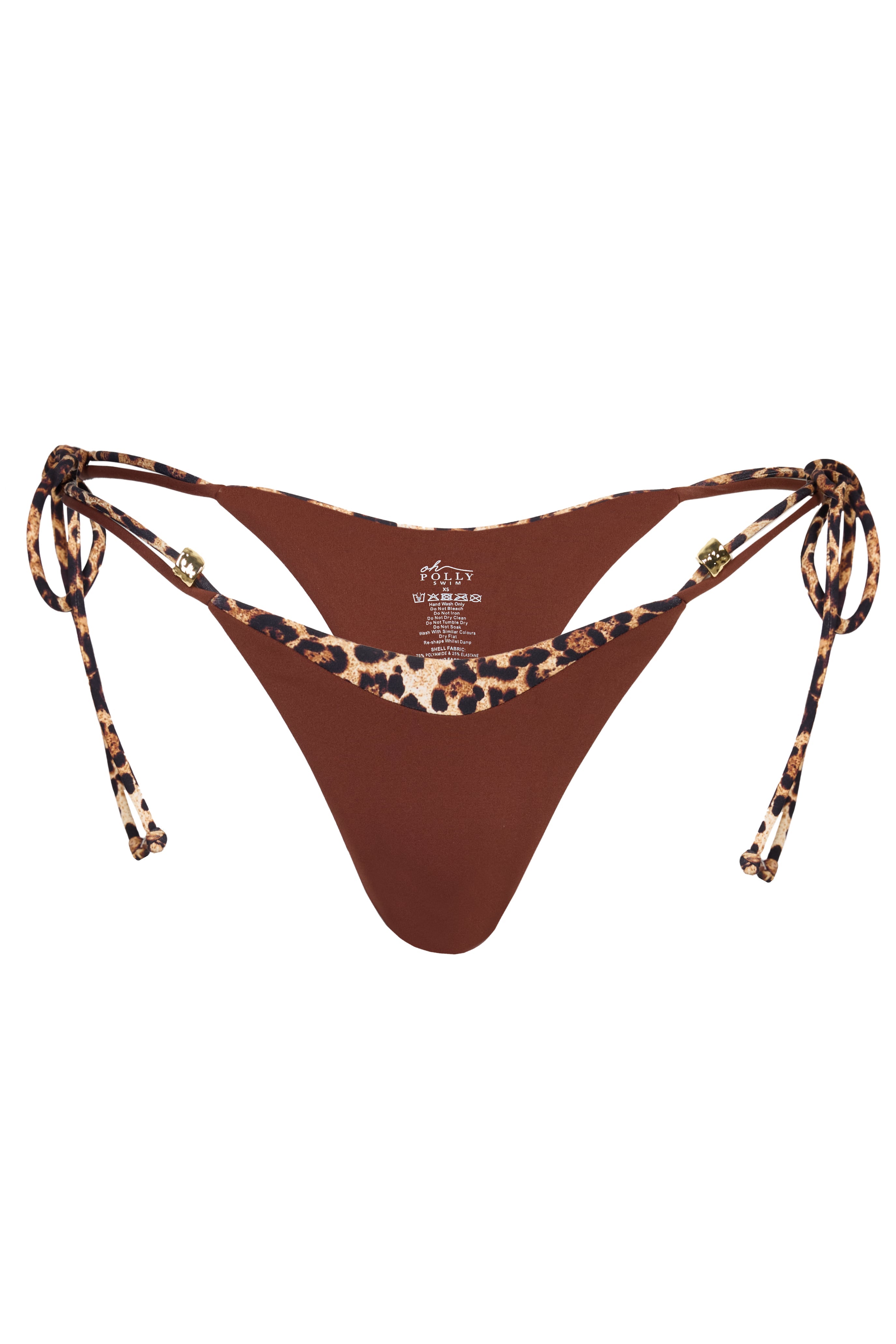 Tie-Side Thong Bikini Bottoms in Brown Contrast