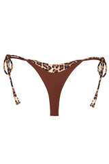 Tie-Side Thong Bikini Bottoms in Brown Contrast