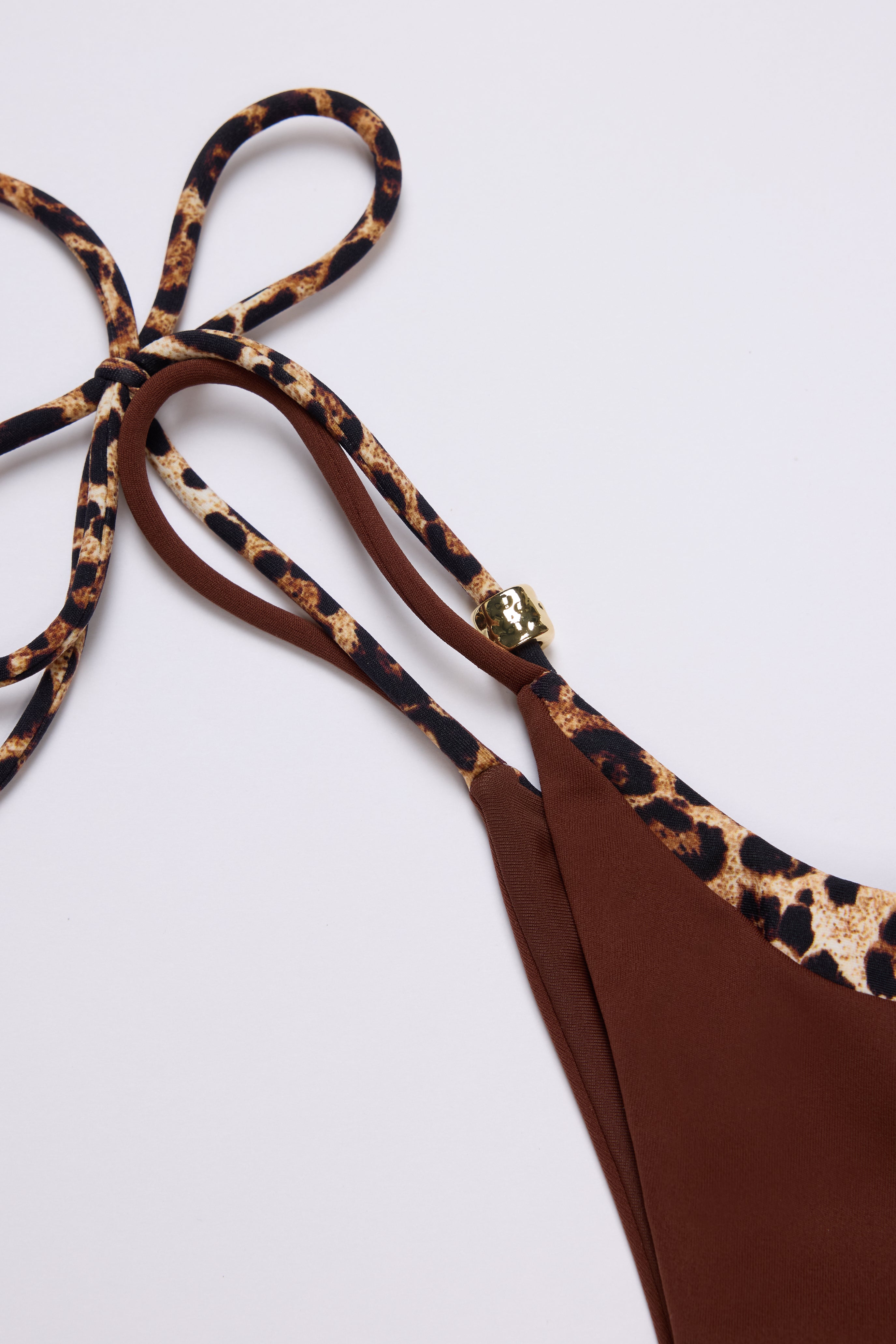 Tie-Side Thong Bikini Bottoms in Brown Contrast