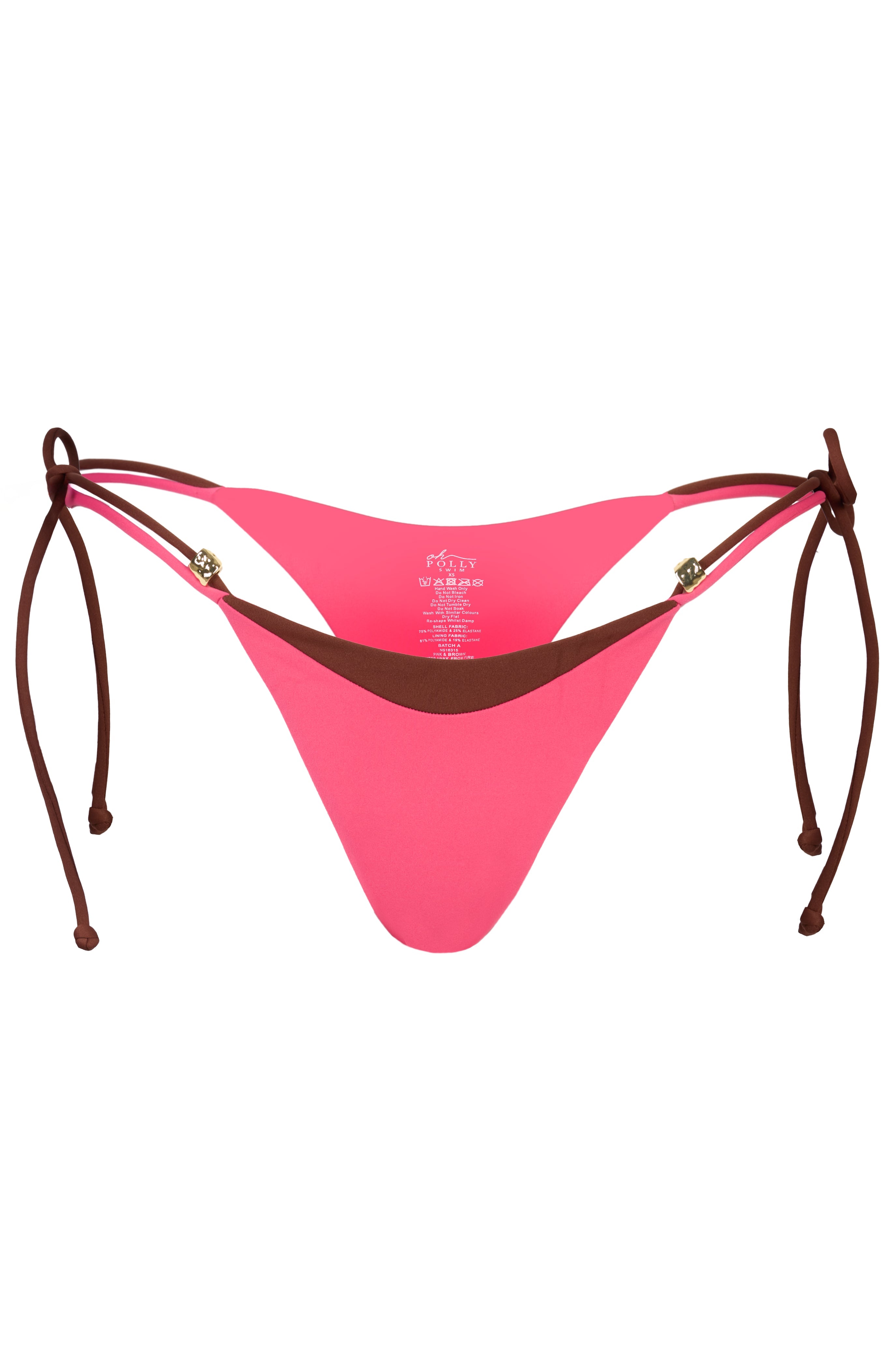 Tie-Side Thong Bikini Bottoms in Pink Contrast