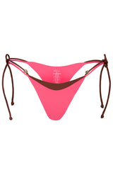 Tie-Side Thong Bikini Bottoms in Pink Contrast