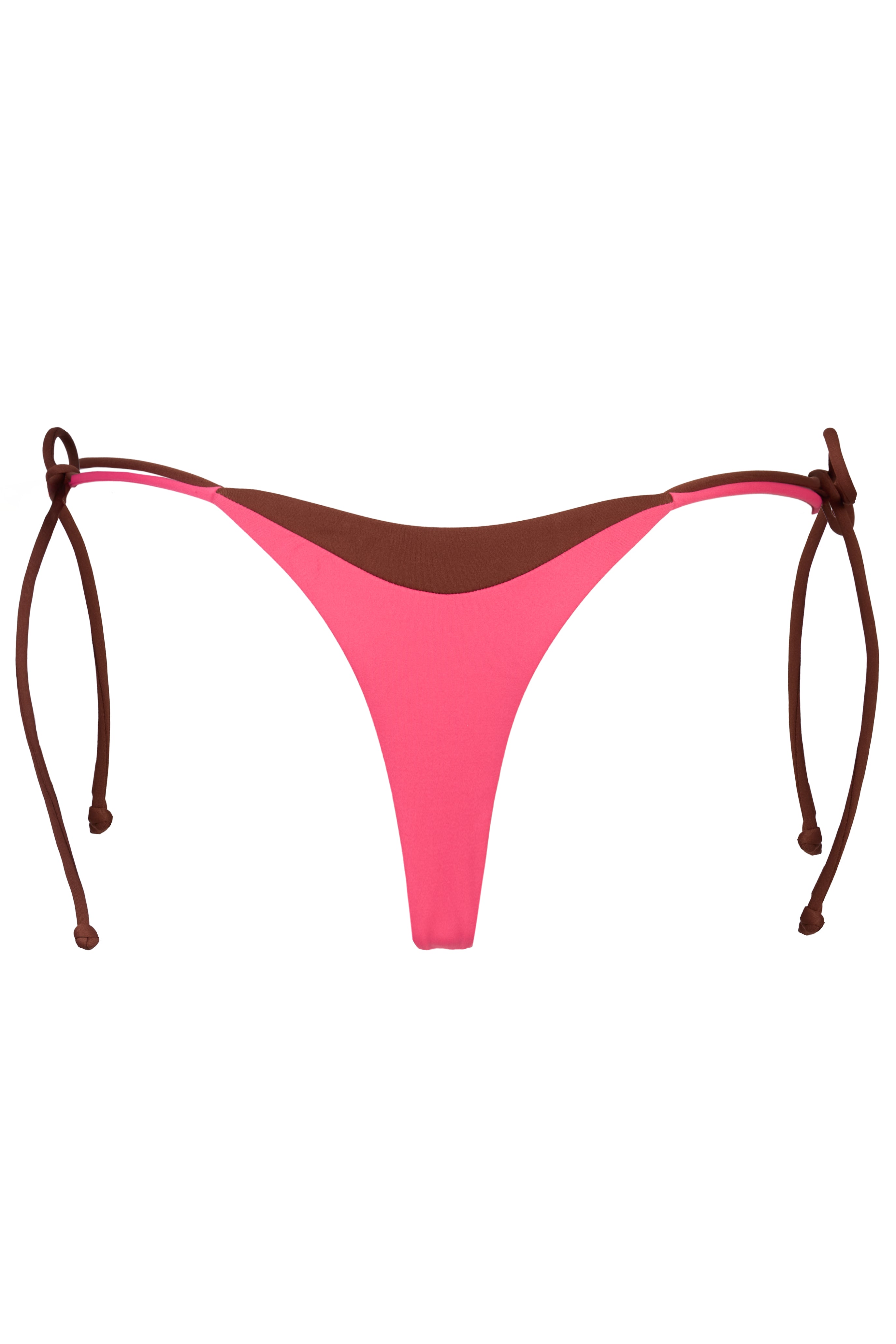 Tie-Side Thong Bikini Bottoms in Pink Contrast