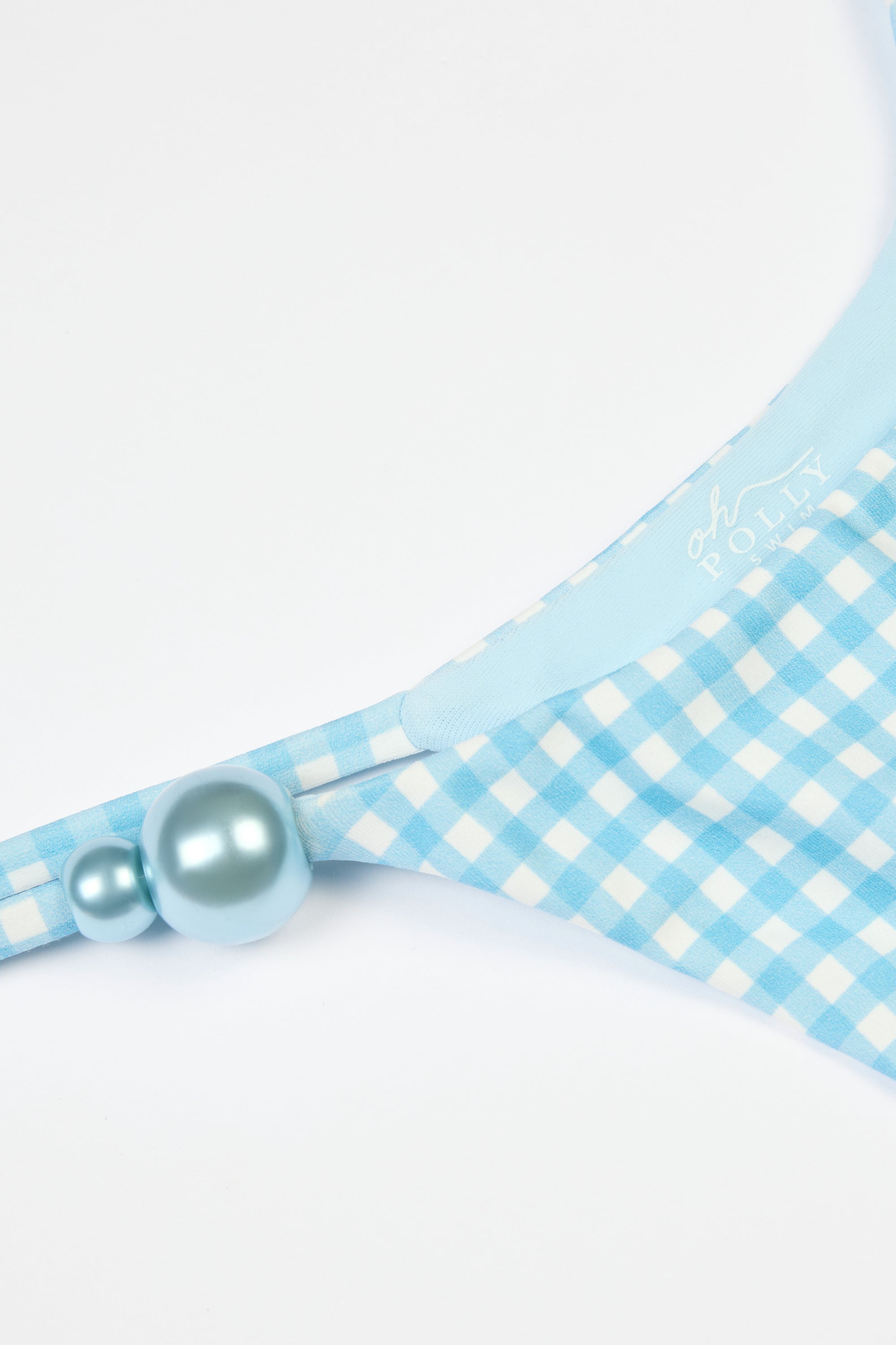 Side-Tie Thong Bikini Bottoms  in Blue Gingham Print