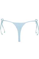 Side-Tie Thong Bikini Bottoms  in Blue Gingham Print